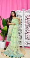 Unstitched 2 Piece Jamdani Churidar Set - Pale Olive