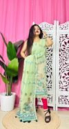 Unstitched 2 Piece Jamdani Churidar Set - Pale Olive