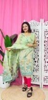 Unstitched 2 Piece Jamdani Churidar Set - Pale Olive