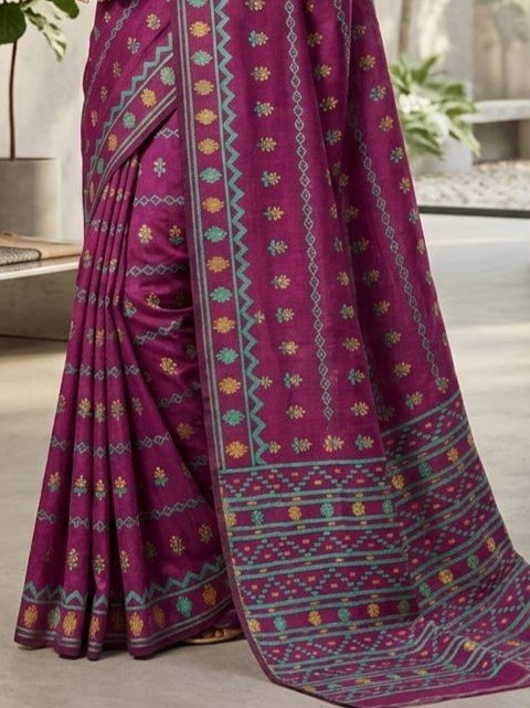 Nayan Tara Soft Dhakai Jamdani Saree - Pansy Purple