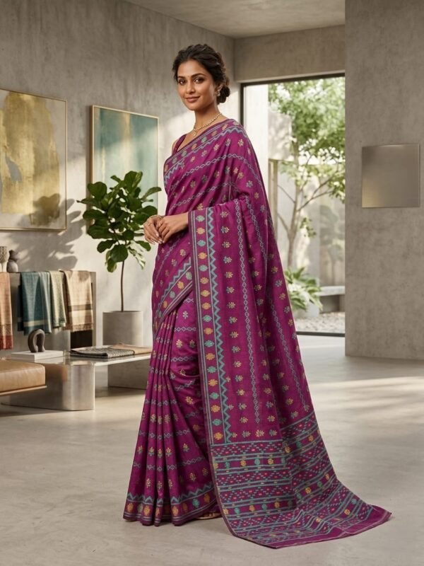 Nayan Tara Soft Dhakai Jamdani Saree - Pansy Purple