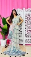 Unstitched 2 Piece Jamdani Churidar Set - Pastel Grey