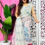Unstitched 2 Piece Jamdani Churidar Set - Pastel Grey