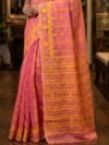 Nayan Tara Soft Dhakai Jamdani Saree - Pastel Red