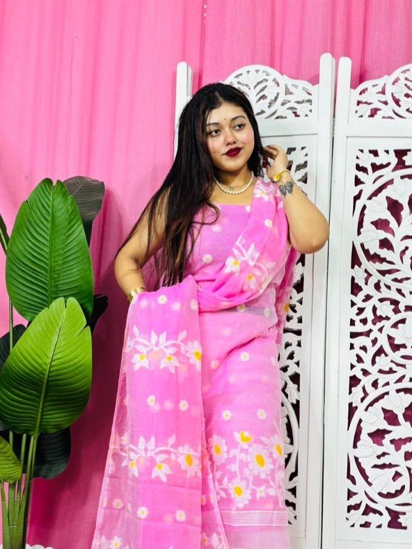 2 Piece Unstitched Sunflower Jamdani Churidar Set - Persian Pink