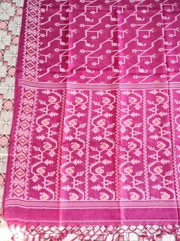 Pure Gachi Tussar Handloom Jamdani Sari With Blouse Piece - Pink