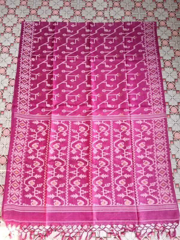 Pure Gachi Tussar Handloom Jamdani Sari With Blouse Piece - Pink