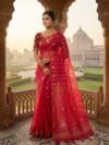 Nayan Tara Soft Dhakai Jamdani Saree - Pinkish Red