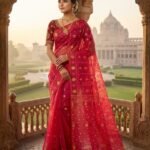 Nayan Tara Soft Dhakai Jamdani Saree - Pinkish Red