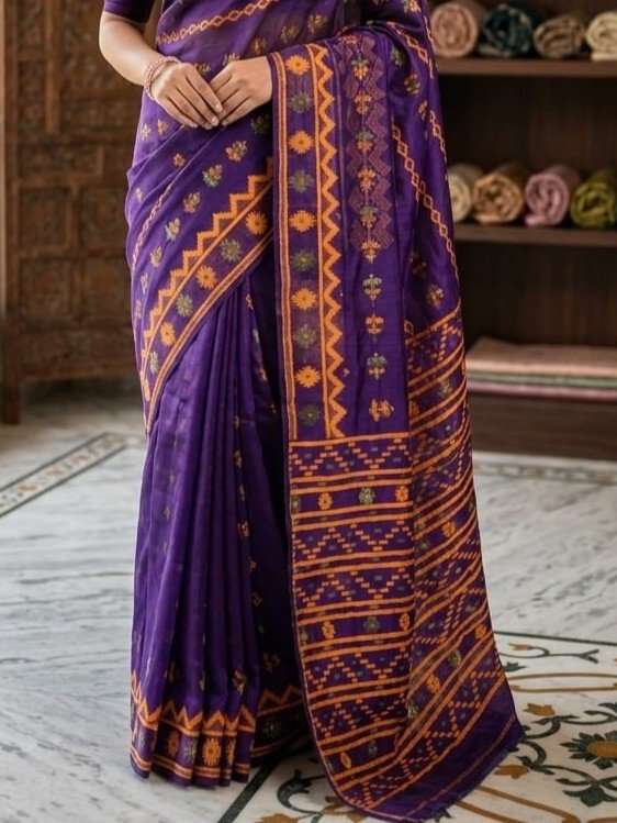 Nayan Tara Soft Dhakai Jamdani Saree - Purple Haze