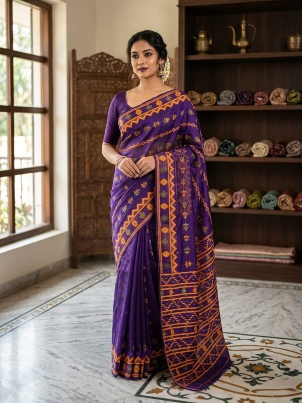 Nayan Tara Soft Dhakai Jamdani Saree - Purple Haze
