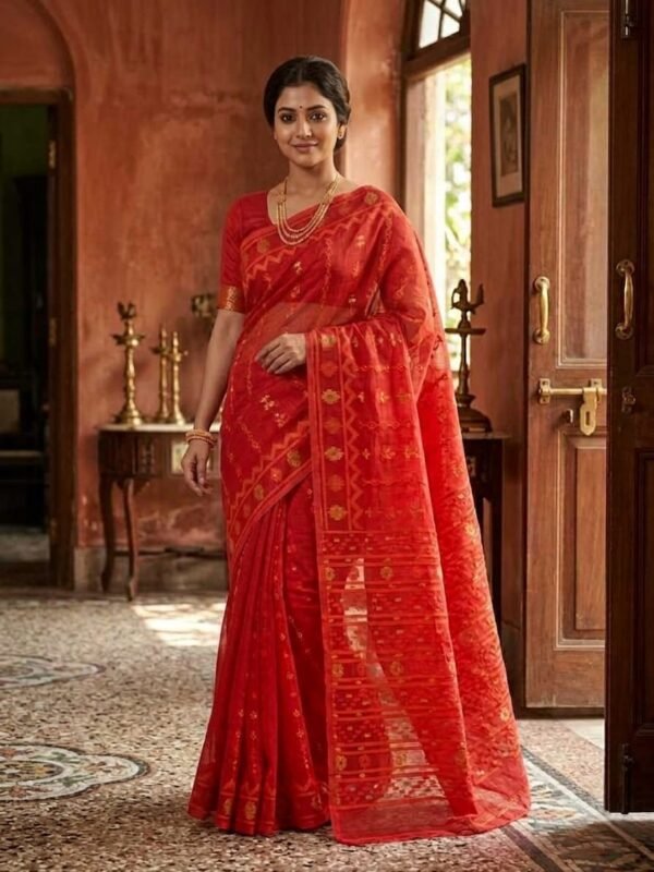 Nayan Tara Soft Dhakai Jamdani Saree - Red