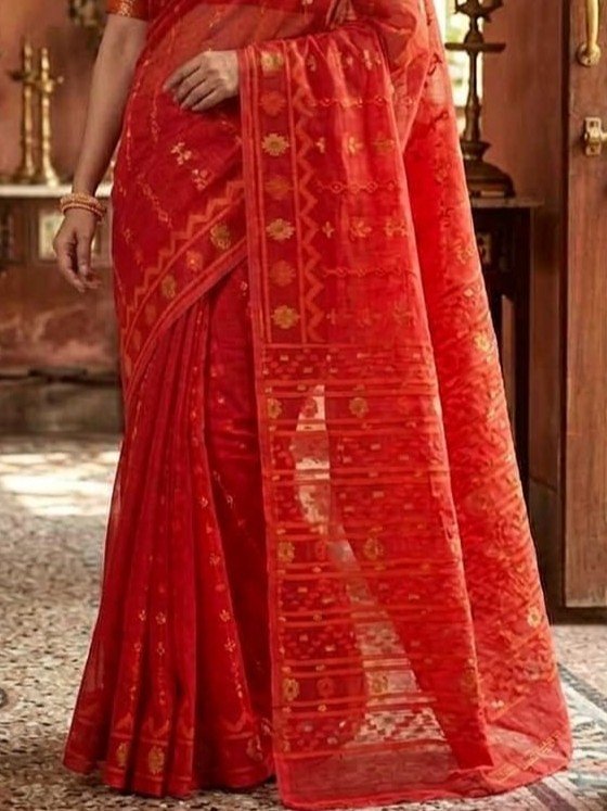 Nayan Tara Soft Dhakai Jamdani Saree - Red