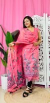 Unstitched 2 Piece Jamdani Churidar Set - Rose Pink