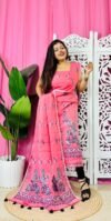 Unstitched 2 Piece Jamdani Churidar Set - Rose Pink