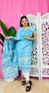 2 Piece Unstitched Sunflower Jamdani Churidar Set - Sky Blue