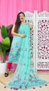 Unstitched 2 Piece Jamdani Churidar Set - Tiffany Blue