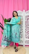 Unstitched 2 Piece Jamdani Churidar Set - Tiffany Blue
