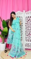 Unstitched 2 Piece Jamdani Churidar Set - Tiffany Blue
