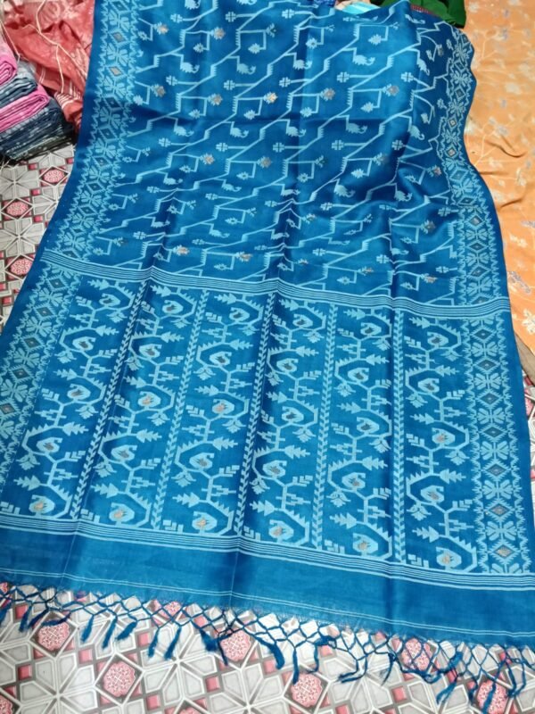 Pure Gachi Tussar Handloom Jamdani Sari With Blouse Piece - Venice Blue