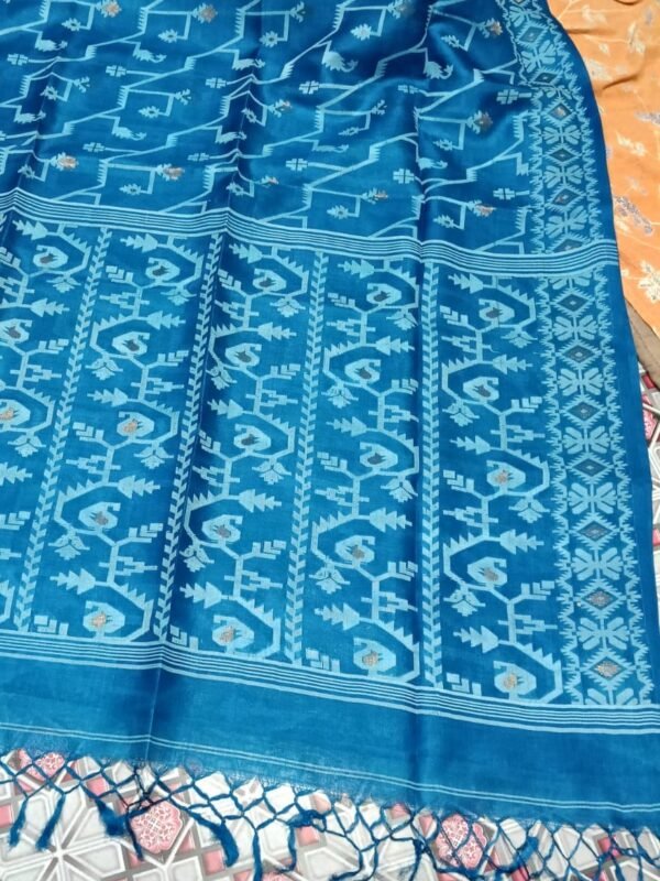 Pure Gachi Tussar Handloom Jamdani Sari With Blouse Piece - Venice Blue