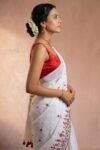 Embroidery Work Soft Cotton Saree - White