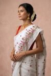Embroidery Work Soft Cotton Saree - White
