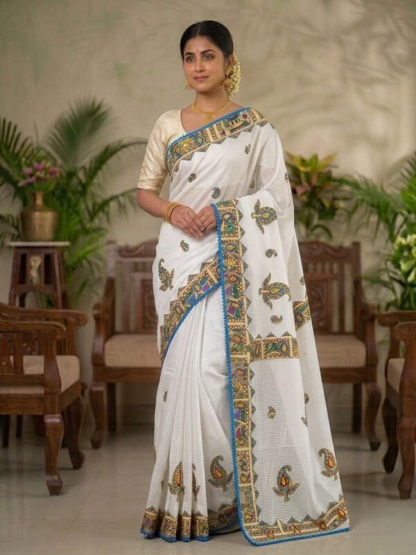 White Soft Applique Work Saree