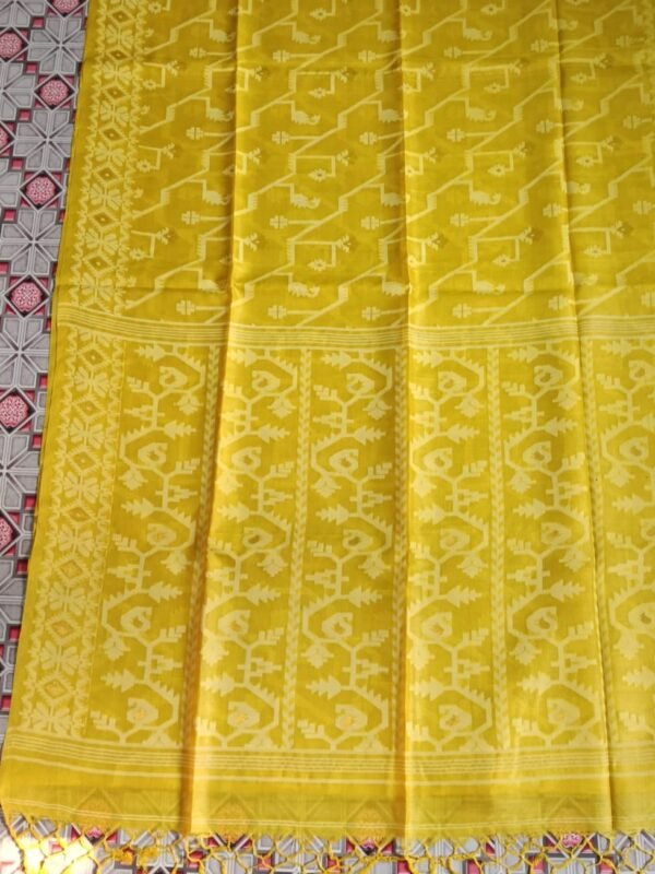 Pure Gachi Tussar Handloom Jamdani Sari With Blouse Piece - Yellow