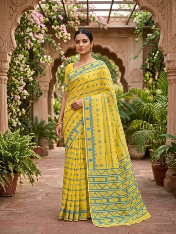 Nayan Tara Soft Dhakai Jamdani Saree - Yellow