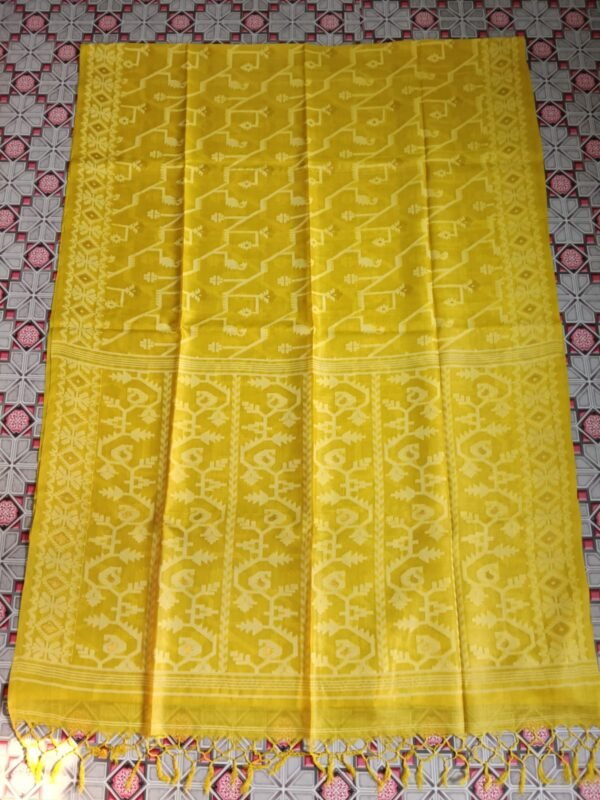 Pure Gachi Tussar Handloom Jamdani Sari With Blouse Piece - Yellow