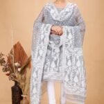2 Piece Unstitched Soft Jamdani Churidar Set - Ash