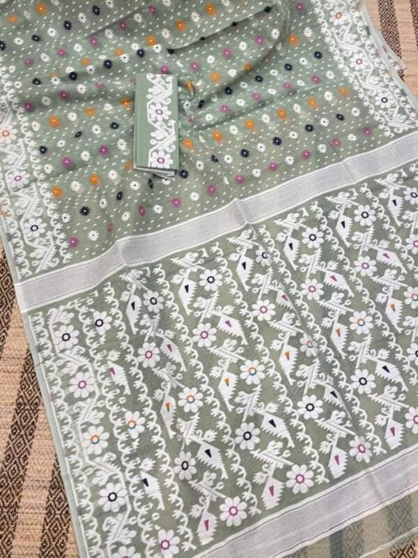 Shiuli Korat Soft Dhakai Jamdani Saree with Blouse Piece - Ash Grey