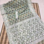 Shiuli Korat Soft Dhakai Jamdani Saree with Blouse Piece - Ash Grey
