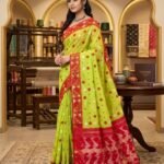 Buti Jal Soft Dhakai Jamdani Sari with Blouse Piece - Avocado Green