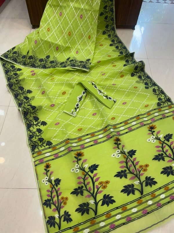 Avocado Soft Crosslota Dhakai Jamdani Sari