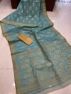 Pata Soft Dhakai Jamdani Sari with Blouse Piece - Beetle Green - Image 2