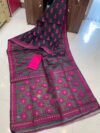 Pata Soft Dhakai Jamdani Sari with Blouse Piece - Black