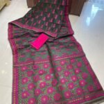 Pata Soft Dhakai Jamdani Sari with Blouse Piece - Black