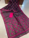 Pata Soft Dhakai Jamdani Sari with Blouse Piece - Black - Image 2