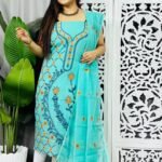 Unstitched Soft Jamdani Churidar 2 Piece Set - Blue Diamond