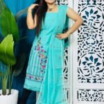 2 Piece Unstitched Soft Jamdani Churidar Set - Blue Diamond