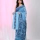 Ikkat Soft Dhakai Jamdani Sari with Blouse Piece - Blue Hosta