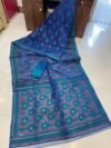 Pata Soft Dhakai Jamdani Sari with Blouse Piece - Blue Zodiac
