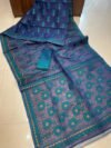 Pata Soft Dhakai Jamdani Sari with Blouse Piece - Blue Zodiac - Image 2