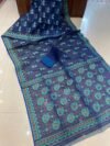 Pata Soft Dhakai Jamdani Sari with Blouse Piece - Blue Zodiac - Image 2