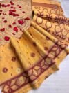 Barfi Buti Soft Dhakai Jamdani Sari with Blouse Piece - Brownish Orange