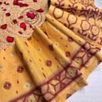 Barfi Buti Soft Dhakai Jamdani Sari with Blouse Piece - Brownish Orange
