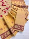Barfi Buti Soft Dhakai Jamdani Sari with Blouse Piece - Brownish Orange - Image 2