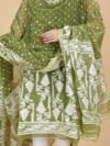 2 Piece Unstitched Soft Jamdani Churidar Set - Camo Green - Image 2